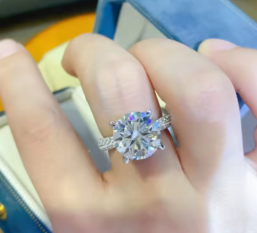 5CT D VVS1 Moissanite Engagement Ring | S925 Silver 18K White Gold Plated | Four Claw Wedding Ring | GRA Certified