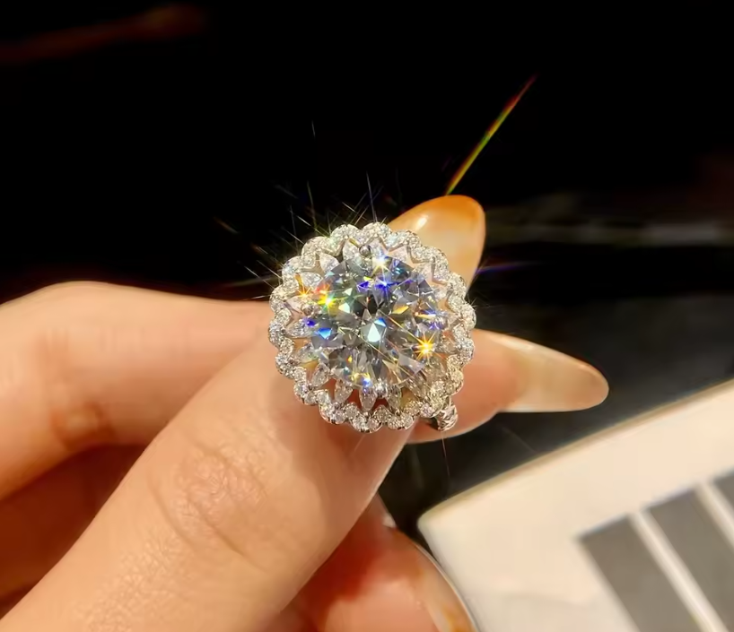 5CT Large Moissanite Diamond Rings For Women 925 Sterling Silver Babysbreath Flower Wedding Ring Fine Jewelry GRA
