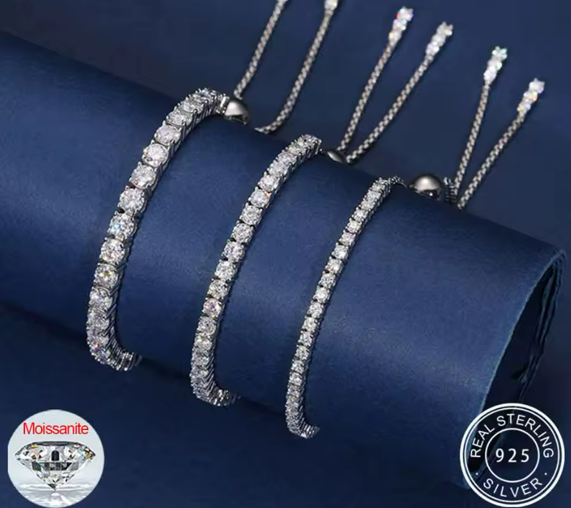 100% Real S925 D VVS Moissanite Tennis Bracelet for Men & Women – 925 Sterling Silver, Sparkling Wedding & Party Fine Jewelry