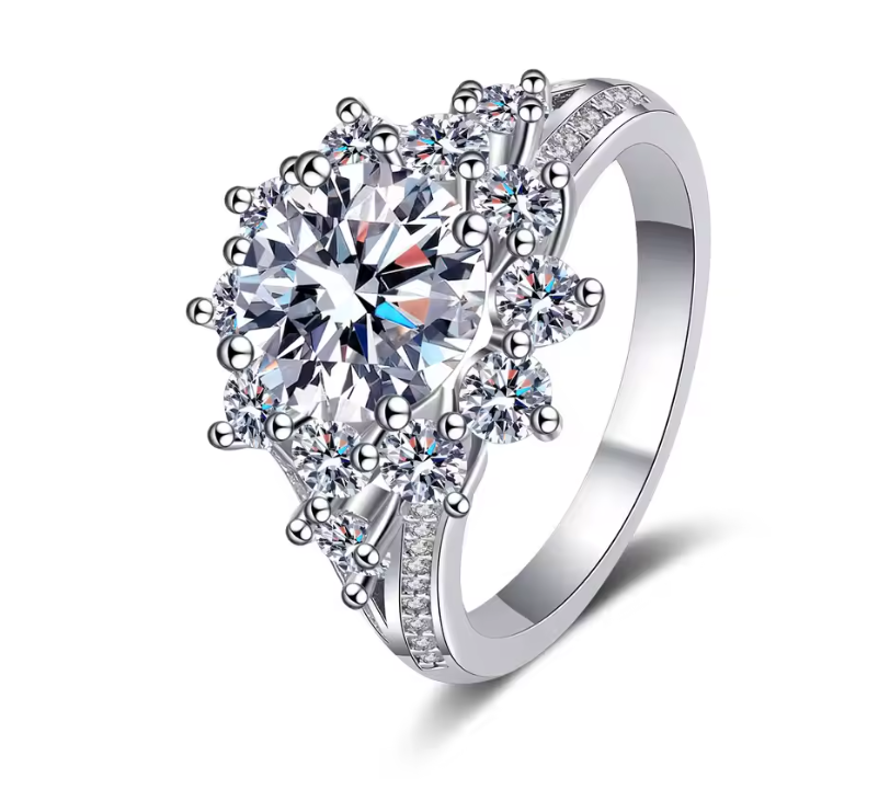 3CT / 10CT D Color Moissanite Ring for Women | 925 Sterling Silver AU750 Plated Engagement Ring | GRA Certified Wedding Jewelry